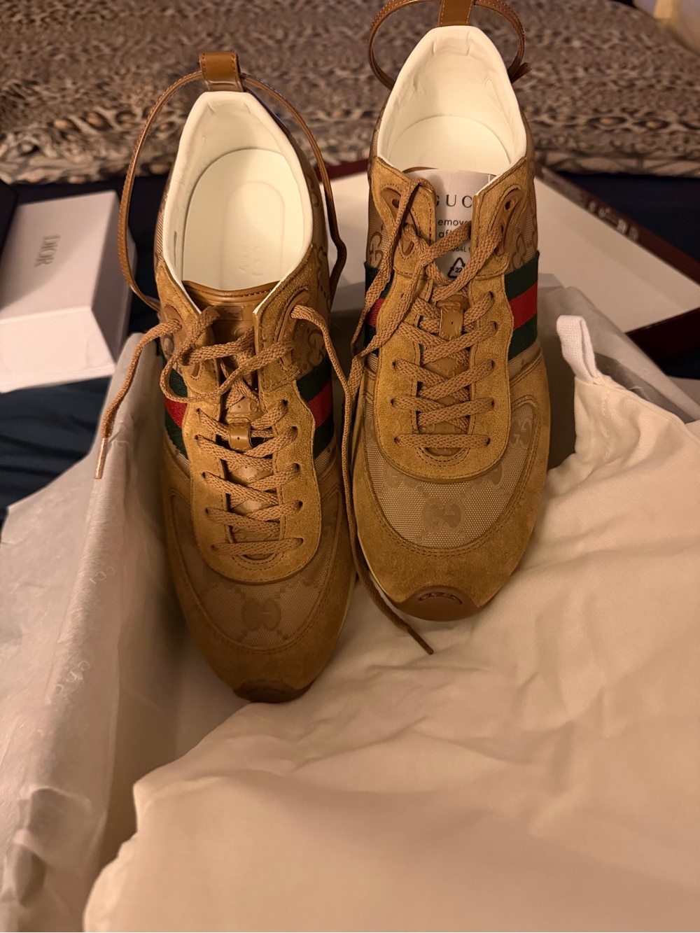 GUCCI Re-Motion with GG Nylon & Suede Light Brown Low Top Sneakers